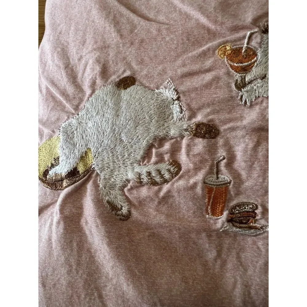 2PCs Embroidered Cat Kitten Cottage 100% Cotton Pink Duvet Cover Set Twin XL